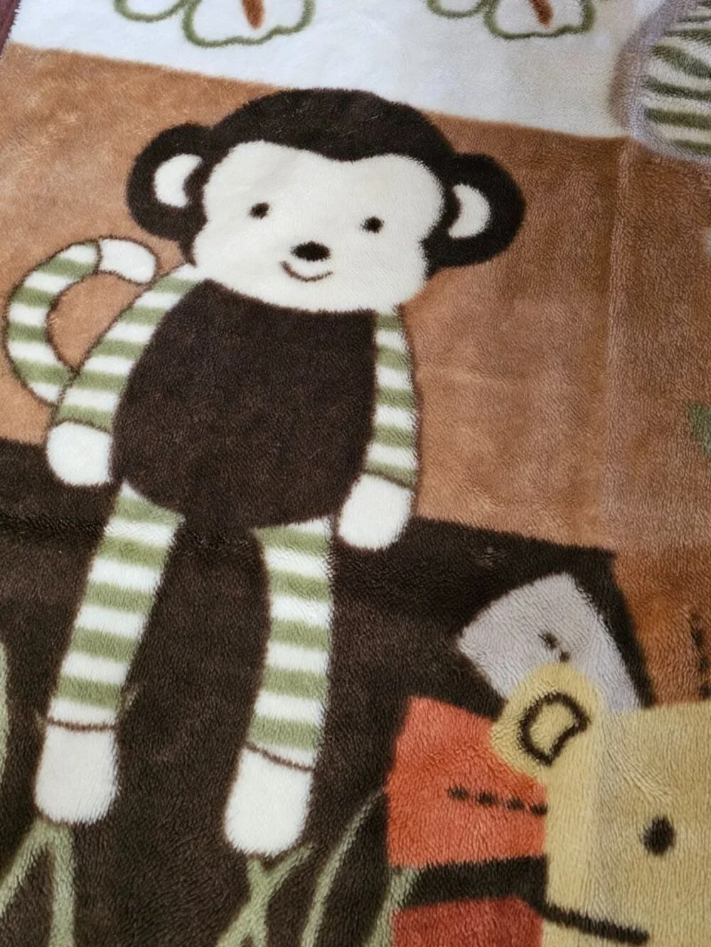 Cocalo Brown Plush Infant Crib Baby Blanket Jungle Safari Monkey Elephant Lion